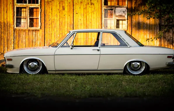 Audi, Auto, White, Retro, Machine, 100, Side view, Cream