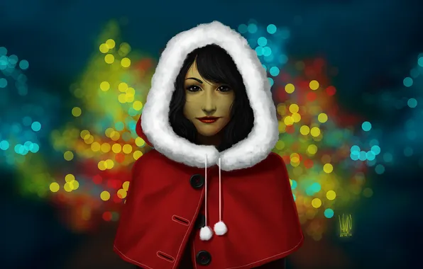 Girl, new year, art, hood, bokeh