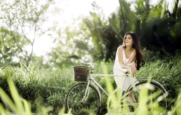 Girl, bike, Asian