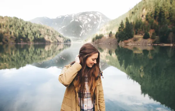 Picture girl, landscape, lake