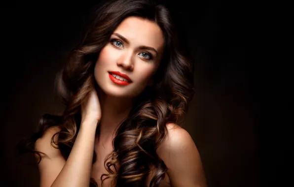 Look, girl, face, smile, hands, makeup, brunette, hairstyle