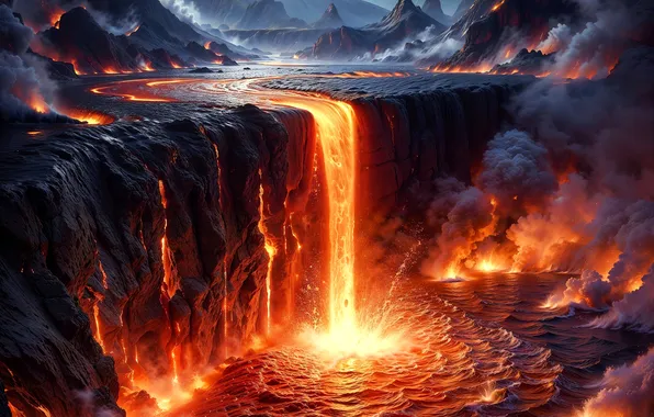 Landscape, mountains, nature, fire, element, smoke, the volcano, couples