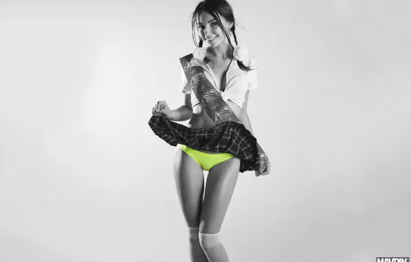 Ass, chest, girl, sexy, pose, green, green, black & white