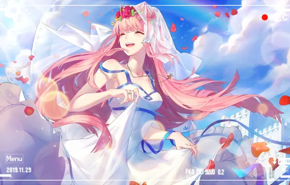 Girl, happiness, the bride, wreath, veil, Wedding Dress, 002, Darling In The Frankxx