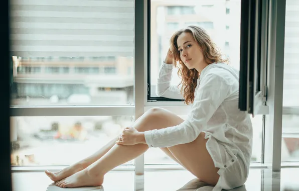 Picture girl, pose, window, legs, on the windowsill, Alexander Belov