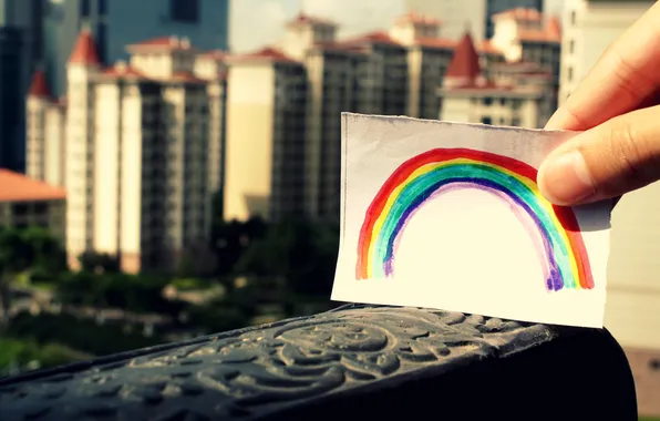 Picture city, the city, paper, paint, figure, Rainbow, rainbow