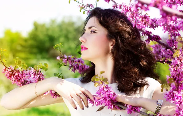 Picture nature, beauty, spring, lipstick, brown hair, flowering, nature, cute