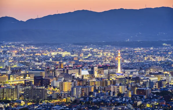 Night, the city, photo, home, Japan, Kyoto, megapolis