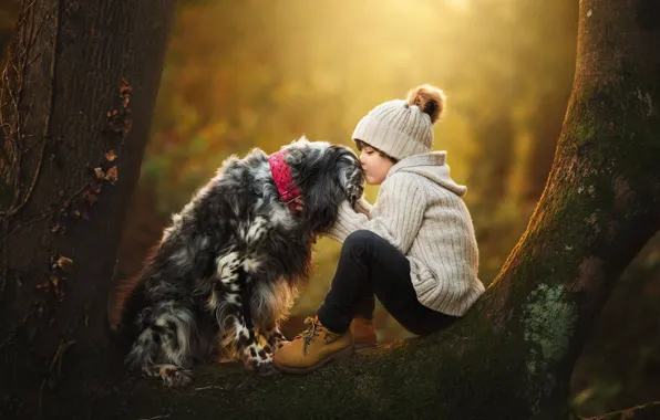 Picture tree, mood, kiss, dog, friendship, girl, friends