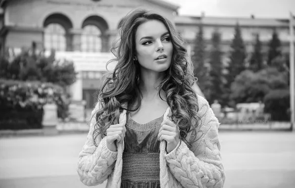 Pose, model, portrait, makeup, dress, hairstyle, black and white, beauty