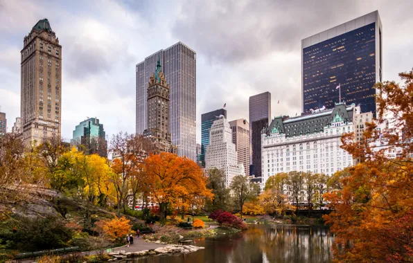 Autumn, the city, Park, skyscrapers, USA, America, USA, New York City