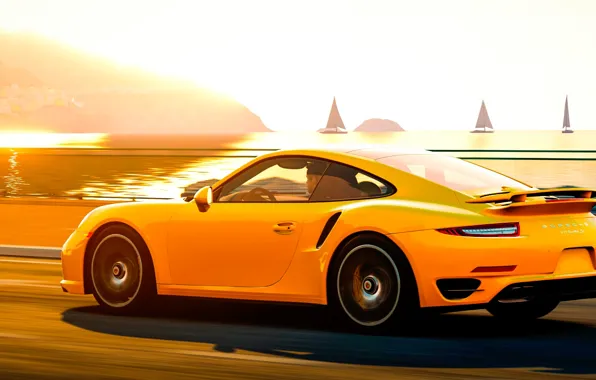 Road, light, landscape, Porsche, Porsche 911, Turbo S