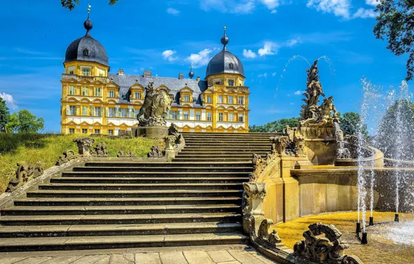 Area, fountain, Seehof Palace Germany