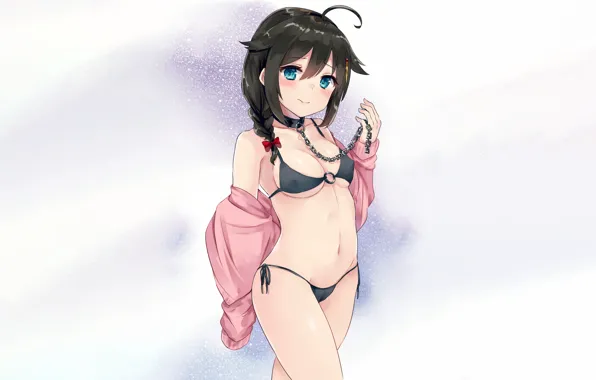 Picture girl, sexy, cleavage, blouse, long hair, boobs, anime, blue eyes