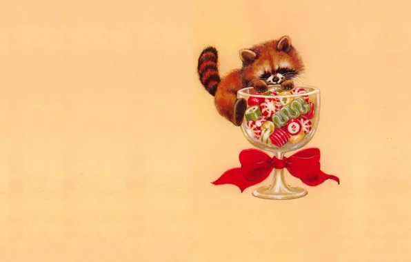 Picture mood, holiday, glass, art, candy, New year, red Panda, bow