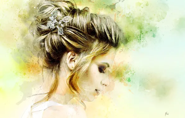 Girl, art, hairstyle, barrette