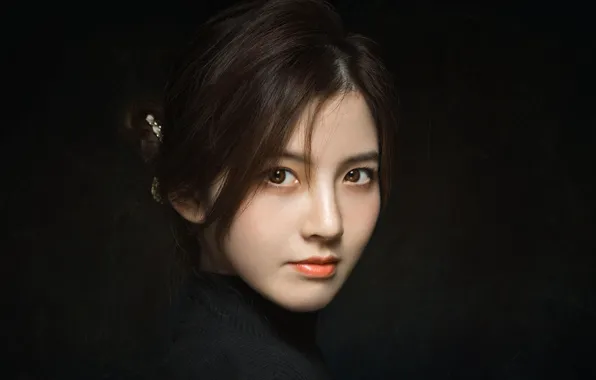 Picture girl, the dark background, portrait, Asian, Hǔ