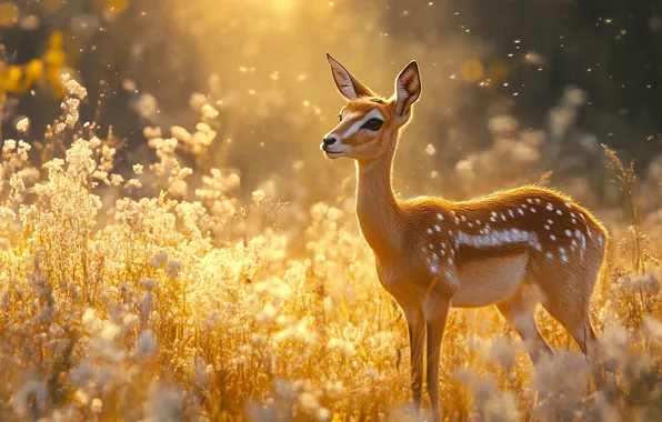 Field, the sun, rays, light, nature, plants, deer, fawn