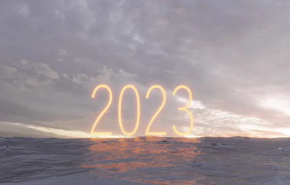 Sea, figures, New year, date, 2023