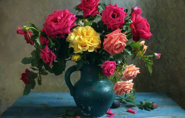 Roses, bouquet, pitcher