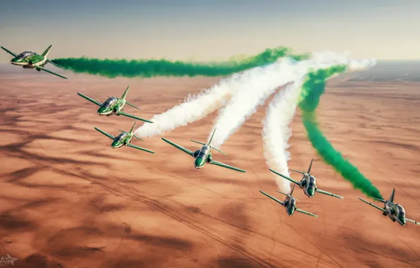 Smoke, Desert, Aerobatic team, Hawker Siddeley Hawk, Link, HESJA Air-Art Photography, Saudi Hawks, Saudi Hawks