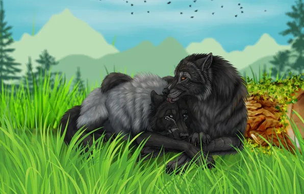 Background, wolf, art, weed