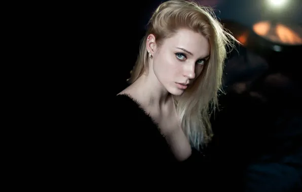 Look, model, portrait, makeup, hairstyle, blonde, beauty, black background