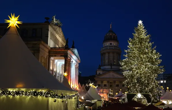 Germany, area, Christmas, Berlin, fair, Gendarmenmarkt, Concert house, French Cathedral