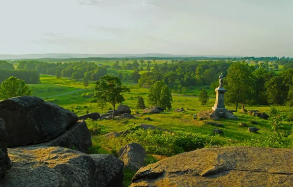Trees, monument, USA, PA, monument, Gettysburg