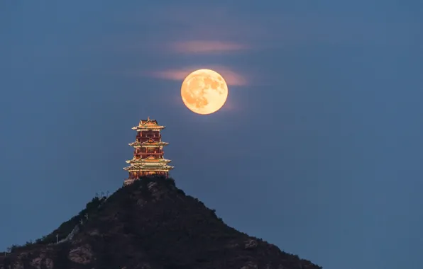 Picture mountain, The moon, China, temple