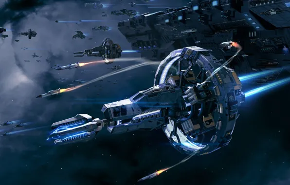 Picture space, stars, ship, base, departure