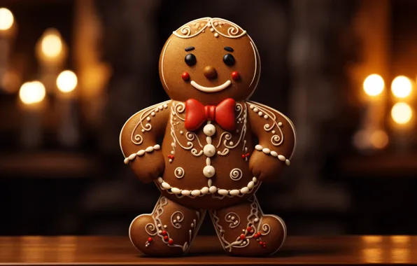 Lights, pose, smile, the dark background, cookies, Christmas, man, New year