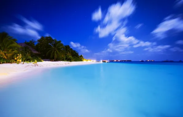 Picture beach, palm trees, the ocean, the evening, beach, Aitutaki Escape, neotropical