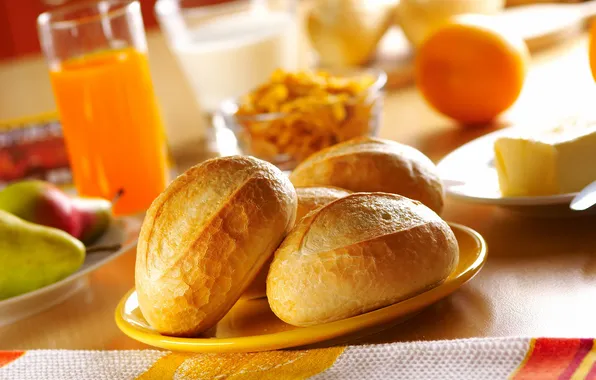 Juice, bread, breakfast, bread products