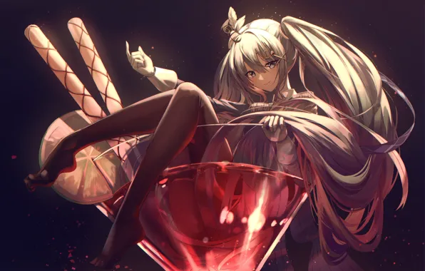 Girl, cocktail, Hatsune Miku, Vocaloid, glass, by Xeonomi