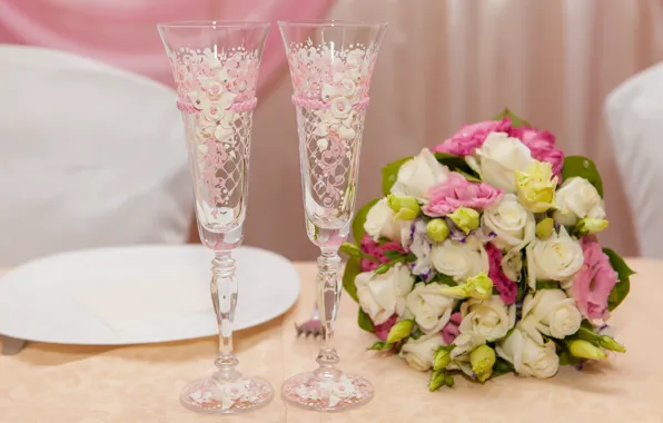 Flowers, pattern, bouquet, glasses