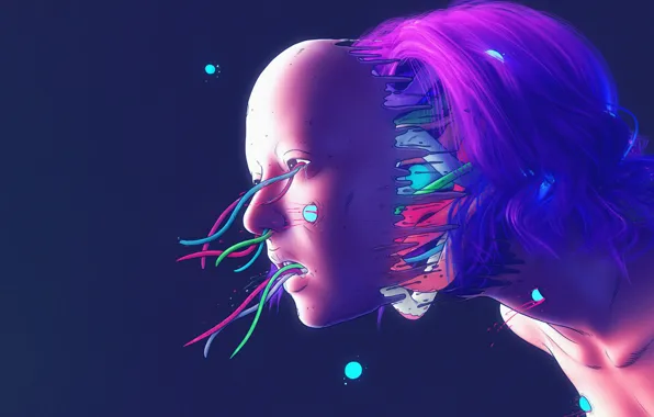 Color, Girl, Robot, Wire, Style, Face, Girl, Fur