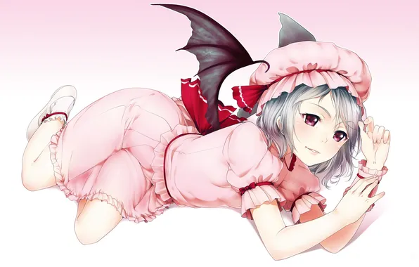 Girl, pose, smile, wings, the demon, touhou, art, Remilia Scarlet