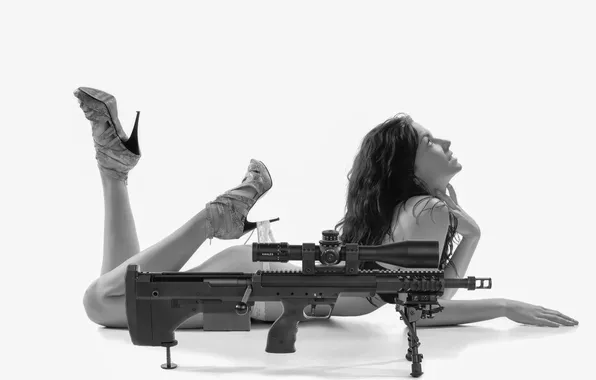 Face, pose, weapons, body, panties, Girl, optics, linen