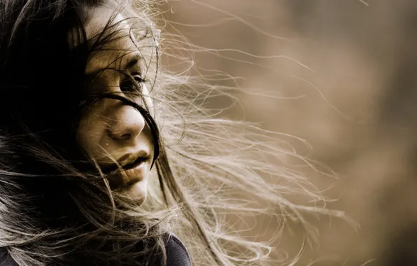 Picture children, face, background, the wind, Wallpaper, mood, hair, brunette