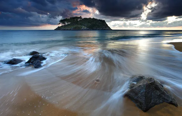 Sea, wave, beach, the sky, water, clouds, the ocean