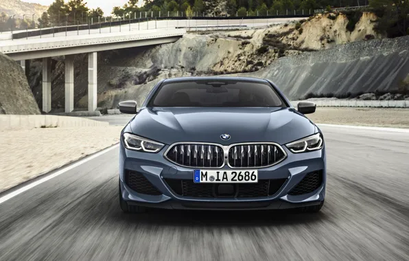 Picture movement, coupe, BMW, Coupe, 2018, highway, gray-blue, 8-Series