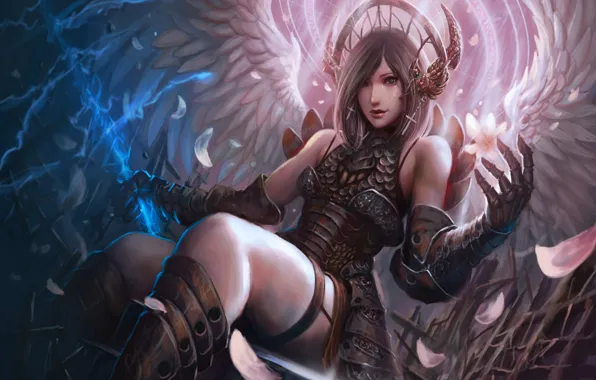 Girl, wings, angel, halo