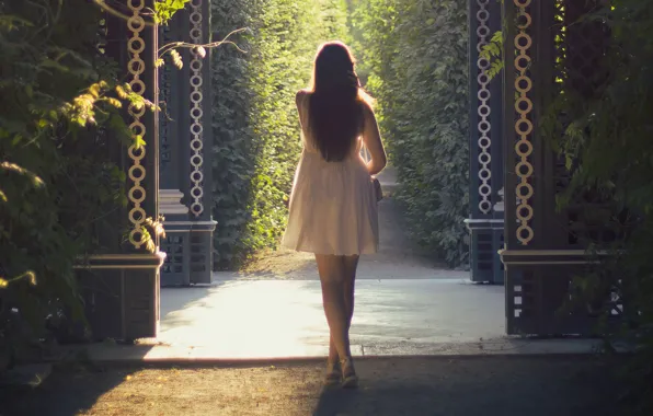 Picture summer, girl, light, nature, back, dress