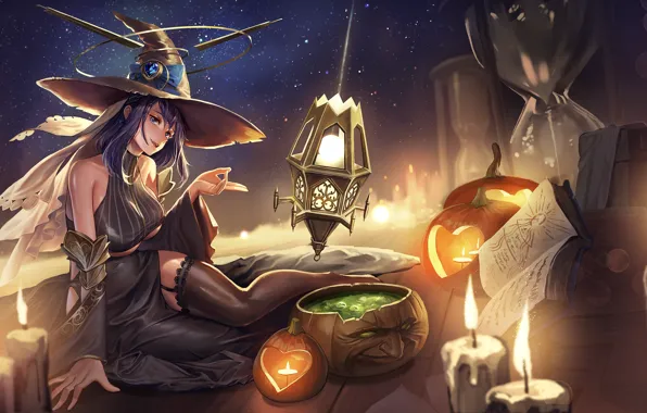 Halloween, witch, witch, potion, pumpkin evil, black magic, black clothes, grimoire