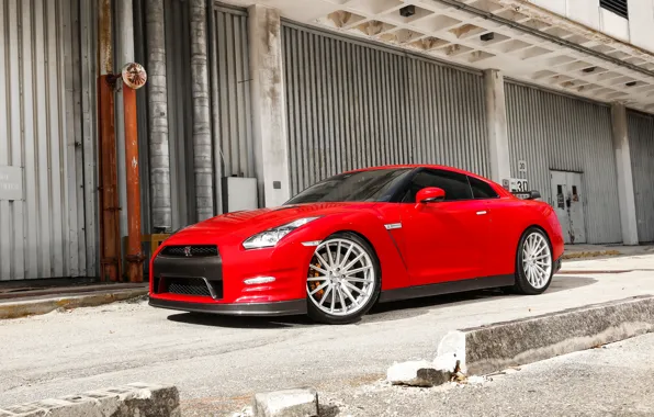 Picture nissan, red, wheels, gtr, vossen