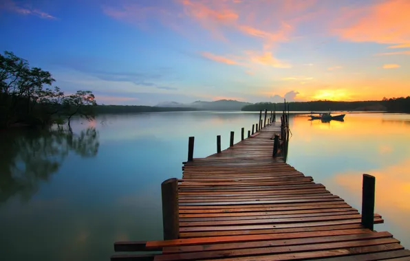 Lake, boat, beauty, pier, space, pierce, water surface, lake