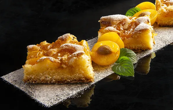 Yellow, pie, plum, powdered sugar, biscuit, Elenawein