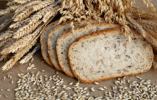 Table, bread, ears, cereals, chunks