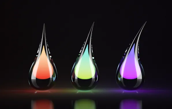 Picture color, reflection, three drops